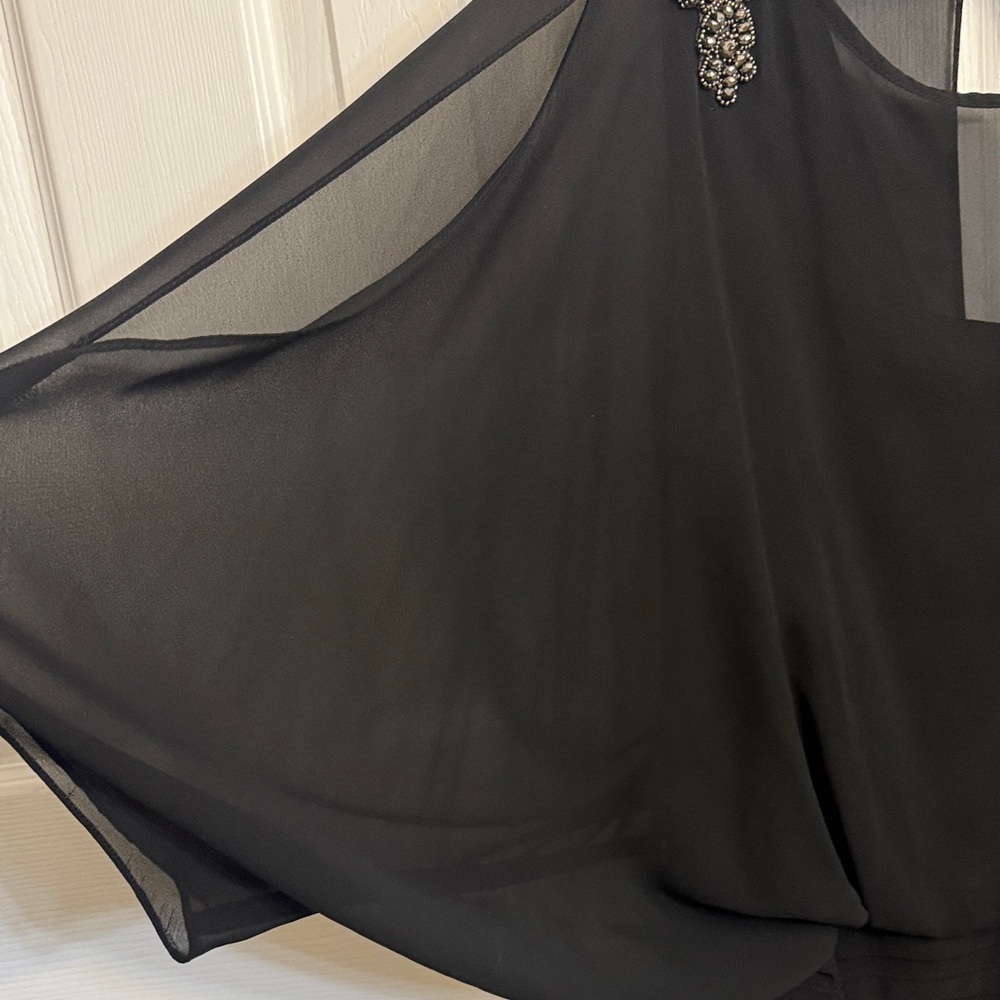 Xscape Black Long Sleeve Dress with Embellished Shoulders - Picture 5 of 7